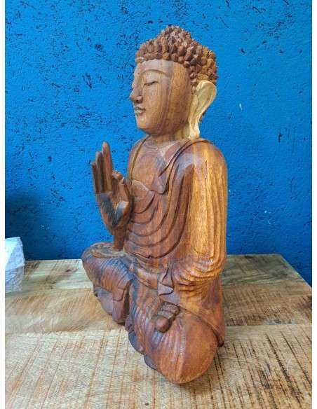 Statua Buddha Thailandese Gambe Incrociate in Legno Doppio Colore H 42cm ALNRAN014
