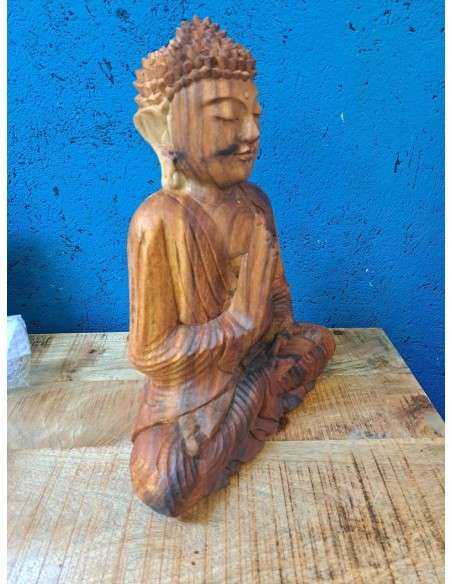 Statua Buddha Thailandese Gambe Incrociate in Legno Doppio Colore H 42cm ALNRAN014