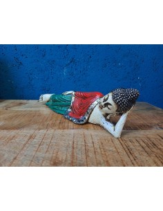 Statua Buddha Thailandese Sdraiato in Resina Rosso e Verde - 30x8cm, Altezza 10cm