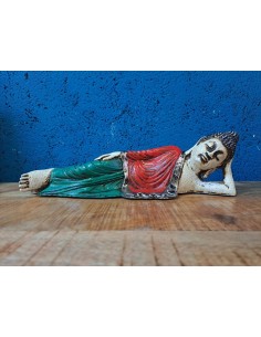 Statua Buddha Thailandese Sdraiato in Resina Rosso e Verde - 30x8cm, Altezza 10cm 2