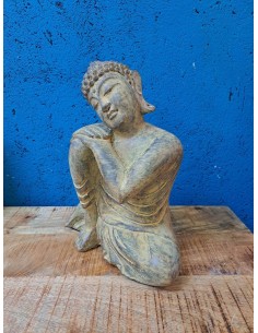 Statua Buddha Thailandese Inginocchiato con Occhi Chiusi in Polvere di Pietra H32cm ALNG012 2