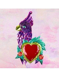 Pappagallo Innamorato Ex Voto in Metallo - Pink Pampas 2