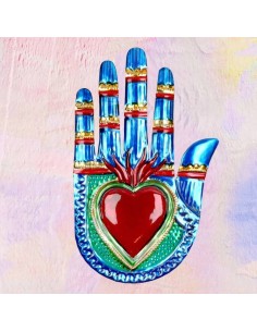 Mano Vintage con Cuore Sacro Ex Voto - Decorazione Artigianale 2