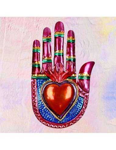 Mano Vintage con Cuore Sacro Ex Voto - Decorazione Artigianale