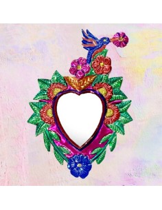Specchio Cuore e Colibrì Ex Voto - Decorazione Artigianale Multicolore