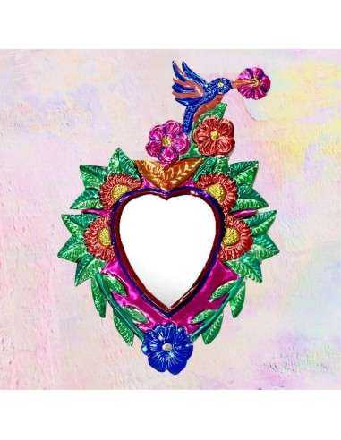 Specchio Cuore e Colibrì Ex Voto - Decorazione Artigianale Multicolore