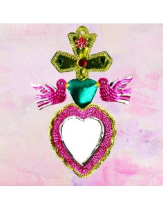 Specchio Cuore Ex Voto con Croce e Colombe - Simbolo di Pace