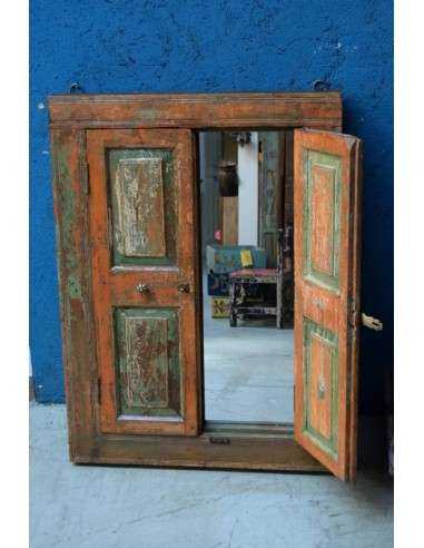 Finestrella Pensile con Specchio in Legno Massello - Epoca Coloniale Indiana tr170