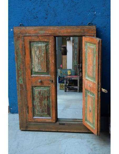 Finestrella Pensile con Specchio in Legno Massello - Epoca Coloniale Indiana tr170