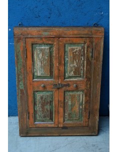Finestrella Pensile con Specchio in Legno Massello - Epoca Coloniale Indiana tr170 2
