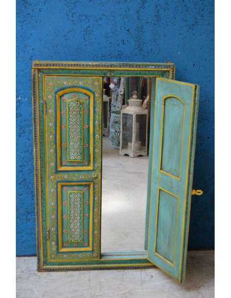 Finestrella Indiana Pensile con Specchio in Legno Massello verde/gialla tr153