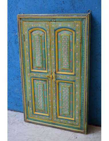 Finestrella Indiana Pensile con Specchio in Legno Massello verde/gialla tr153