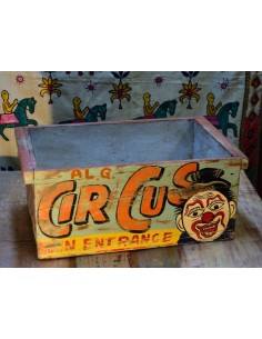 Cassetta in legno massello indiano decorata | Stile vintage con scritta "Circus"