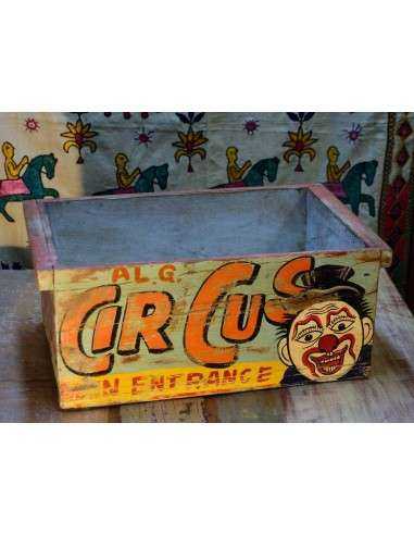 Cassetta in legno massello indiano decorata | Stile vintage con scritta "Circus"