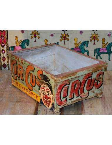 Cassetta in legno massello indiano decorata | Stile vintage con scritta "Circus"