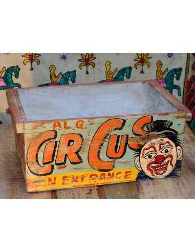 Cassetta in legno massello indiano decorata | Stile vintage con scritta "Circus"