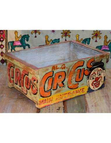 Cassetta in legno massello indiano decorata | Stile vintage con scritta "Circus"
