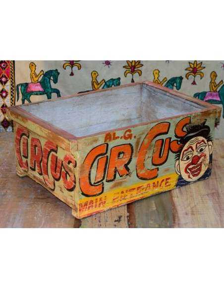 Cassetta in legno massello indiano decorata | Stile vintage con scritta "Circus"
