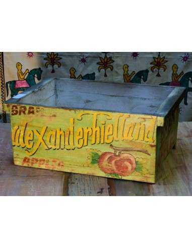 Cassetta in legno massello indiano decorata | Stile vintage con scritta "Apples"