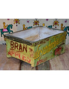 Cassetta in legno massello indiano decorata | Stile vintage con scritta "Apples" 2