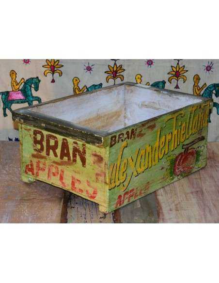 Cassetta in legno massello indiano decorata | Stile vintage con scritta "Apples"