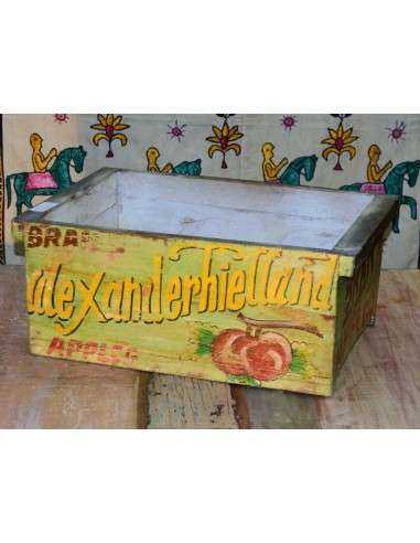 Cassetta in legno massello indiano decorata | Stile vintage con scritta "Apples"