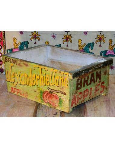 Cassetta in legno massello indiano decorata | Stile vintage con scritta "Apples"