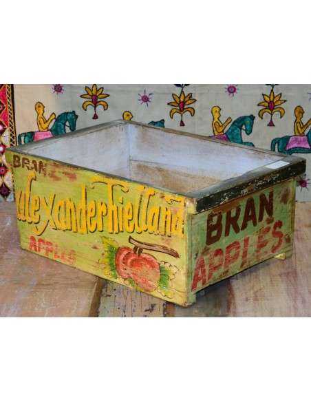 Cassetta in legno massello indiano decorata | Stile vintage con scritta "Apples"