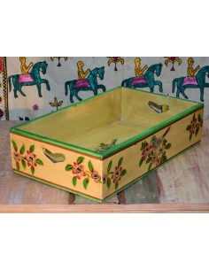 Cassetta in legno massello indiano decorata | Decorazione floreale e uccellino, stile etnico 2