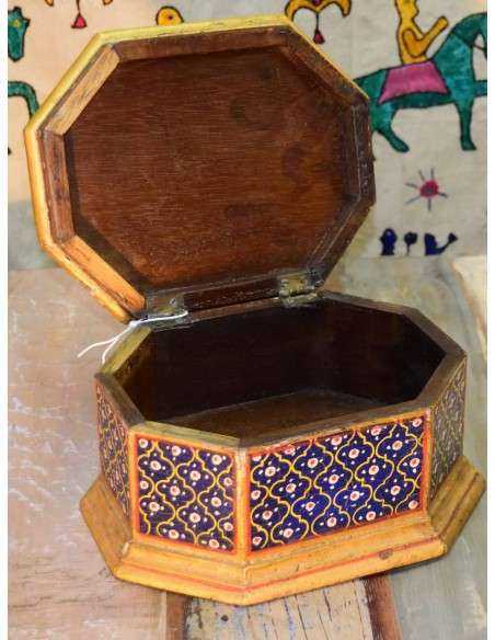 Scatola in legno colore blu decorata - SC001