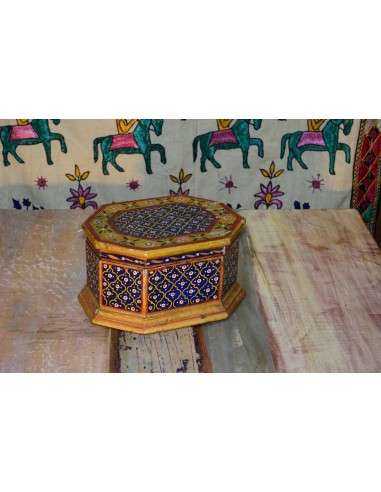 Scatola in legno colore blu decorata - SC001