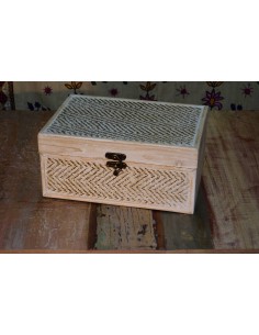 Scatola legno colore bianco rattan  30cm - SC004