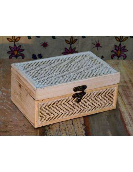 Scatola legno colore bianco rattan  25cm - SC005