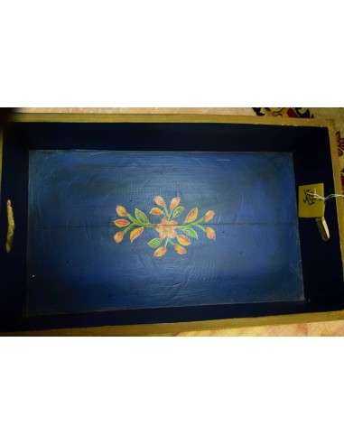 Cassetta in legno massello con decorazione floreale, stile etnico verde e azzurro