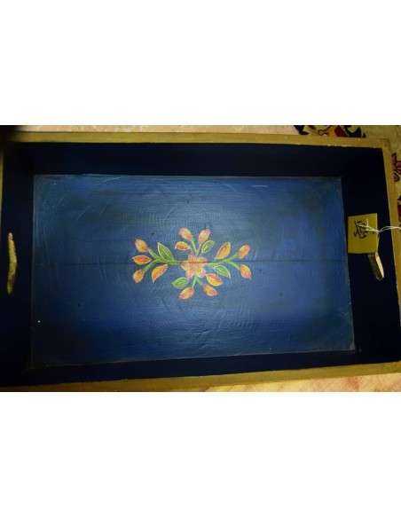 Cassetta in legno massello con decorazione floreale, stile etnico verde e azzurro