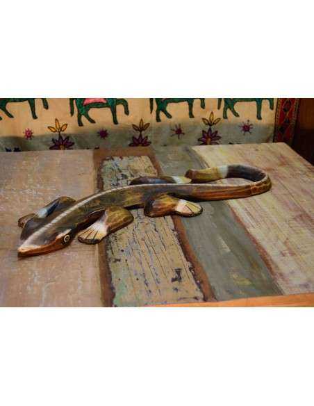Geco scultura in legno con decori artigianali OGG207