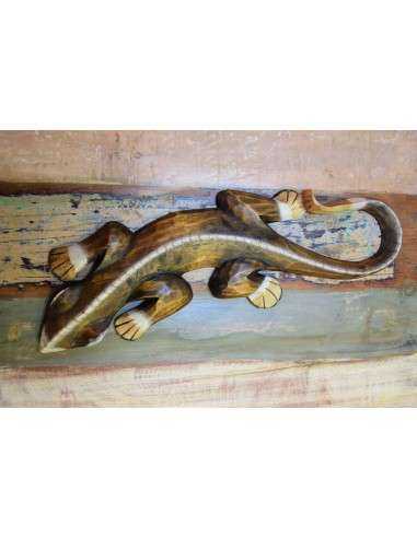 Geco scultura in legno con decori artigianali OGG207