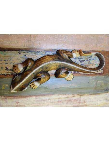 Geco scultura in legno con decori artigianali OGG207