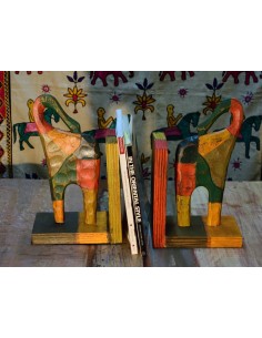 Coppia ferma libri a forma di elefante, scultura in legno