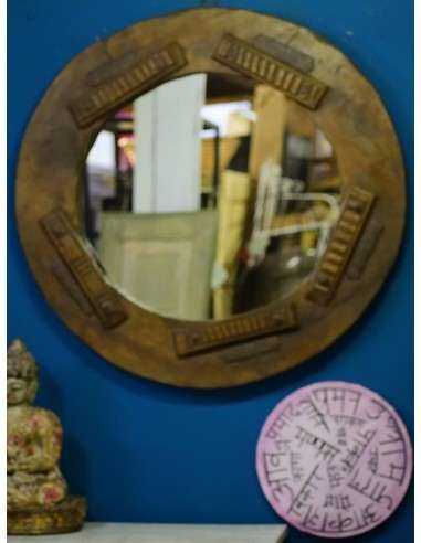 Cornice Specchio Circolare Coloniale in Teak, India XX Secolo