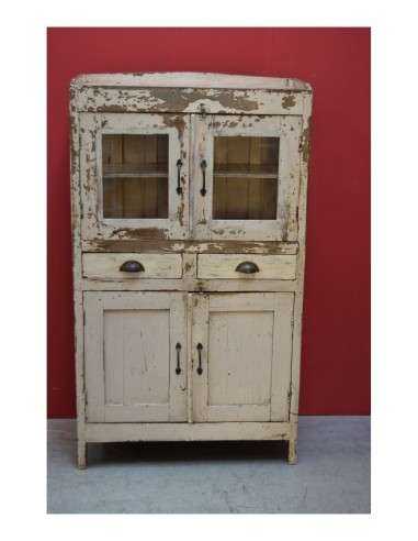 Vetrina coloniale shabby a 4 ante e 2 cassetti – 84x40x146 cm TS197