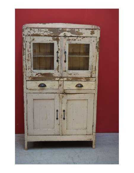 Vetrina coloniale shabby a 4 ante e 2 cassetti – 84x40x146 cm TS197
