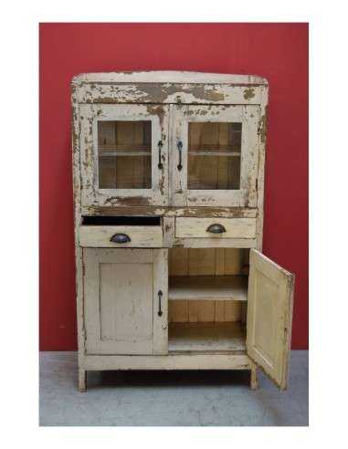 Vetrina coloniale shabby a 4 ante e 2 cassetti – 84x40x146 cm TS197