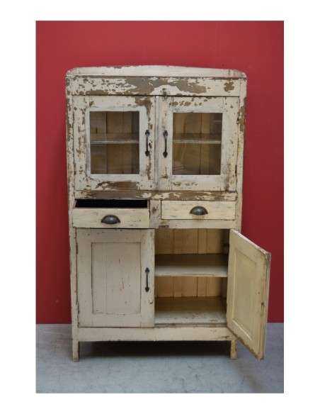 Vetrina coloniale shabby a 4 ante e 2 cassetti – 84x40x146 cm TS197