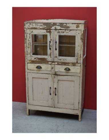 Vetrina coloniale shabby a 4 ante e 2 cassetti – 84x40x146 cm TS197