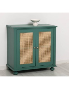 Mobiletto Country Verde P114 in Pino e Rattan – 90x47x90 cm 2