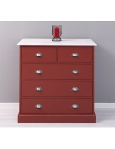 Cassettiera 5 Cassetti Rosso con Top Sbiancato – In Legno – 100x50x100 cm
