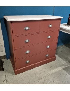 Cassettiera 5 Cassetti Rosso con Top Sbiancato – In Legno – 100x50x100 cm 2