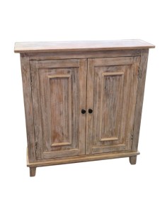 Credenza Bassa in Legno di Mango Sbiancato a Due Ante con Ripiano Interno