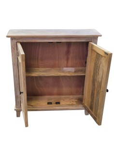 Credenza Bassa in Legno di Mango Sbiancato a Due Ante con Ripiano Interno 2